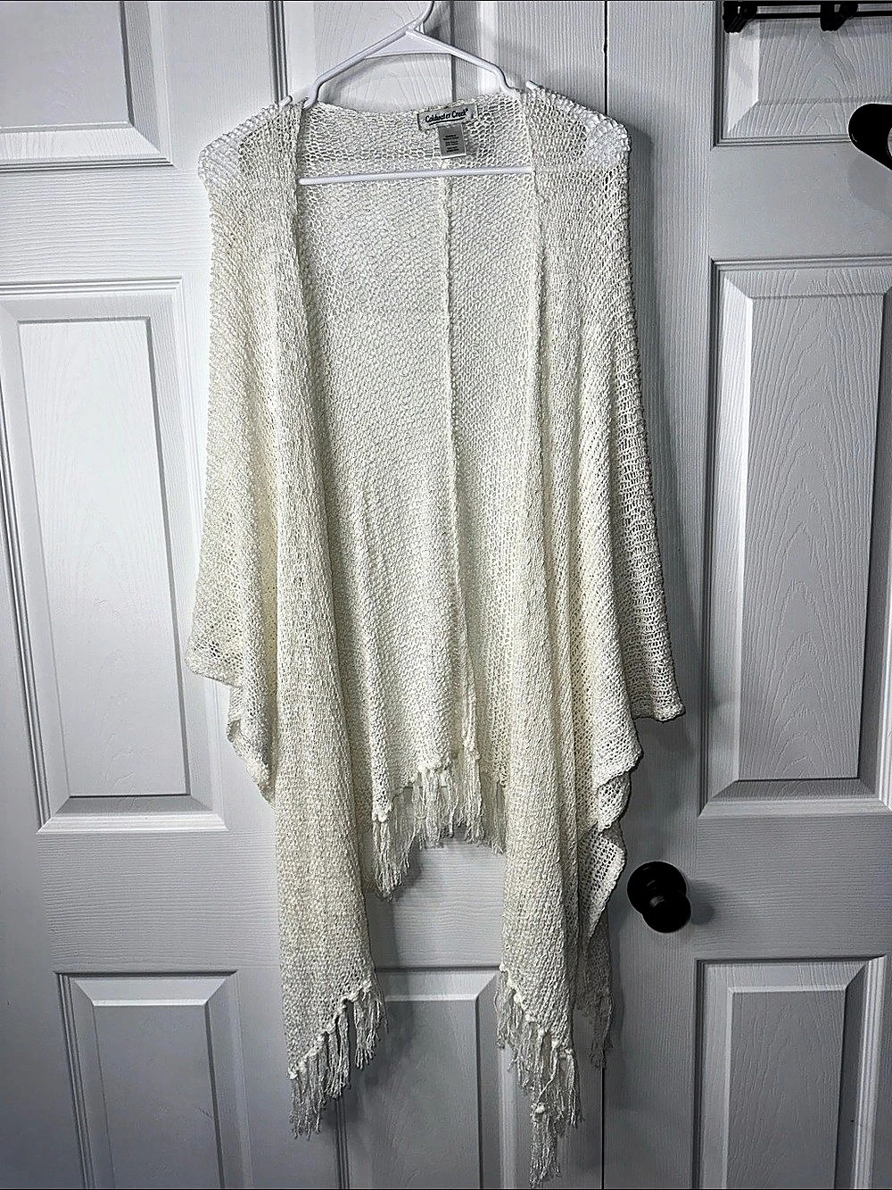 Coldwater Creek Open Knit Fringe Shaw in Cream Like New